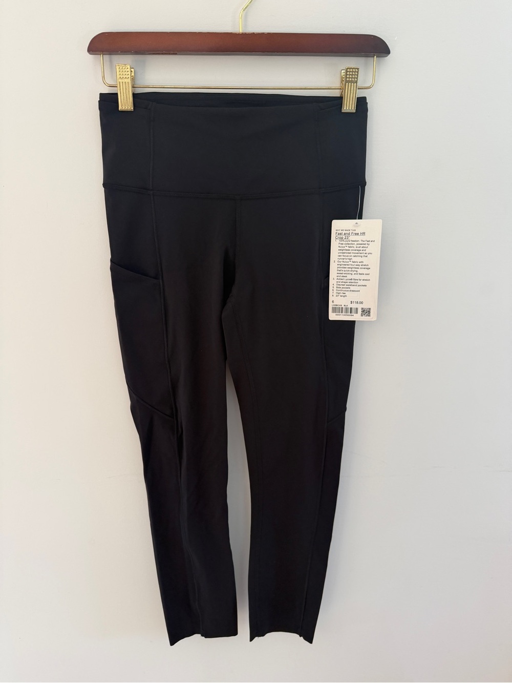 Lululemon Fast and Free High-Rise Crop 23” Black Leggings Size 6 NWT